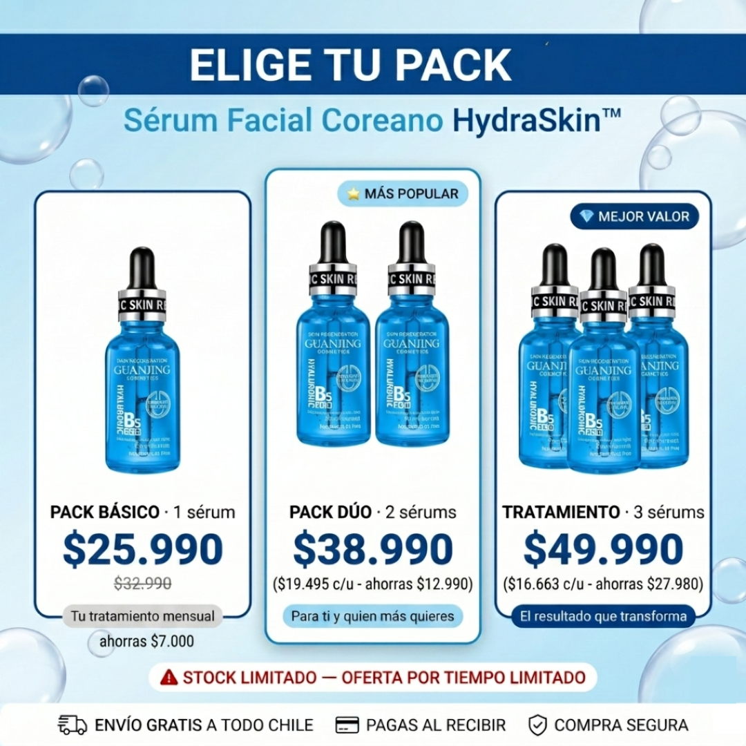 HydraSkin™ — Sérum Facial Coreano · Ácido Hialurónico B5 Premium