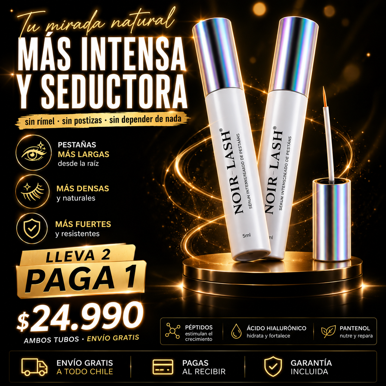 NOIR LASH® - Sérum para crecimiento natural de pestañas