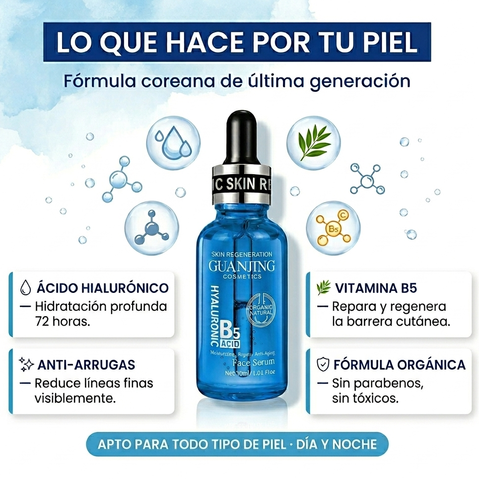 HydraSkin™ — Sérum Facial Coreano · Ácido Hialurónico B5 Premium